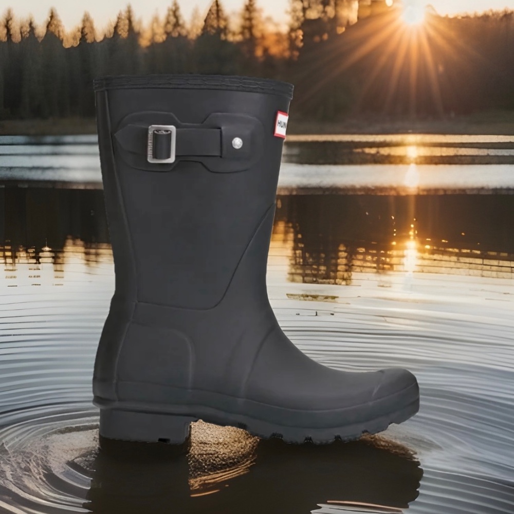 Hunter Original Short Rain Boot Women Waterproof Matte Comfort Black Trending - Picture 2 of 8